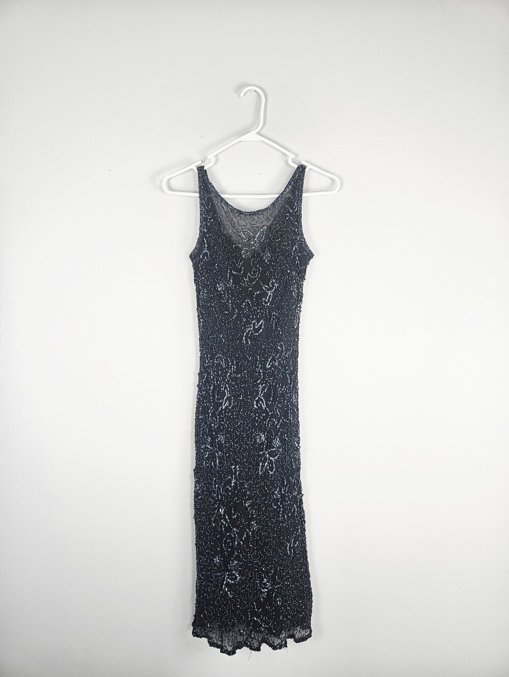 Scala Vintage Beaded 90s Y2k Cowl Back  Midi Dress
